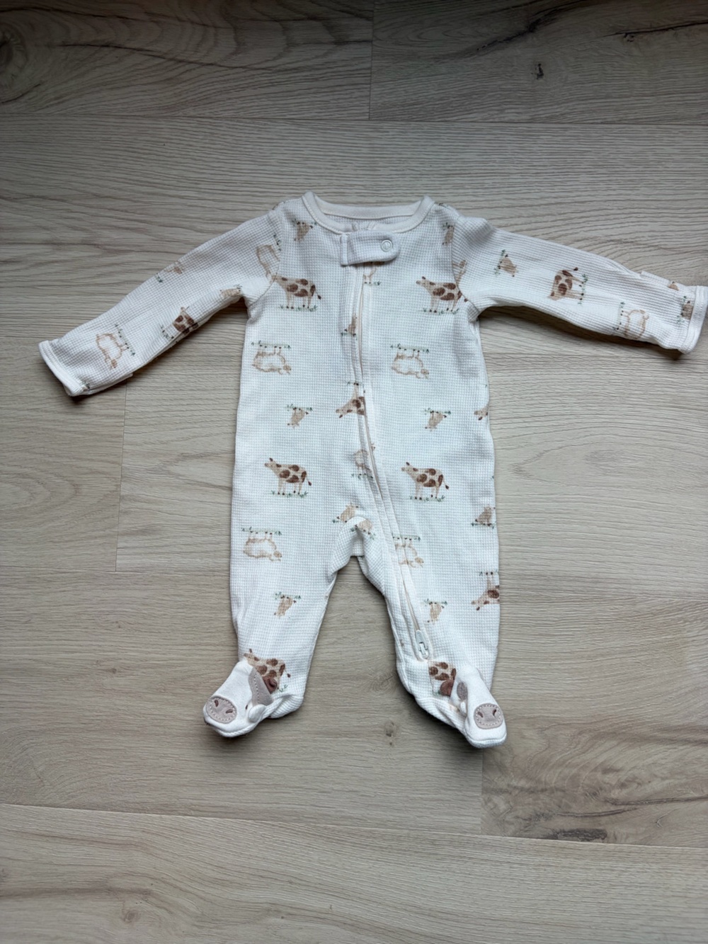 Carter's White Fram print Print Waffle Footed Pajamas